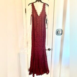 Elegant Burgundy Lace Dress, Betsy & Adam, size 14